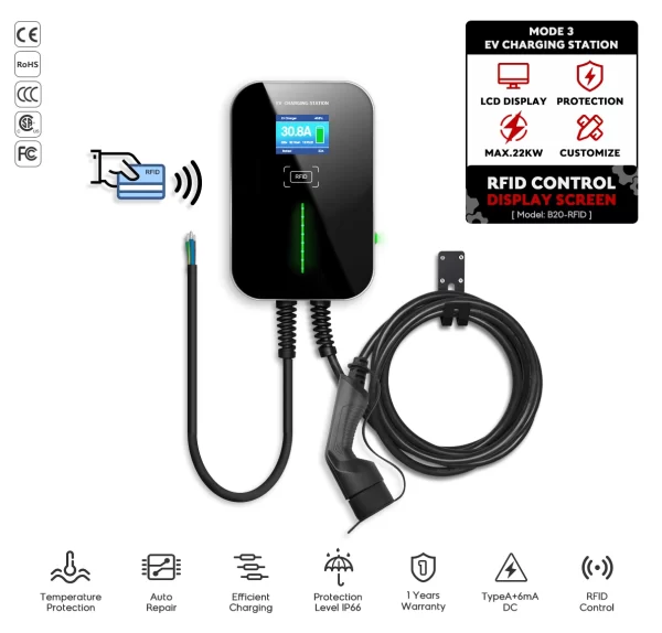 Laadpaal Besen 3,7 – 11 kW – 16A fase 3 – laadkabel 6 M type 2  – RFID