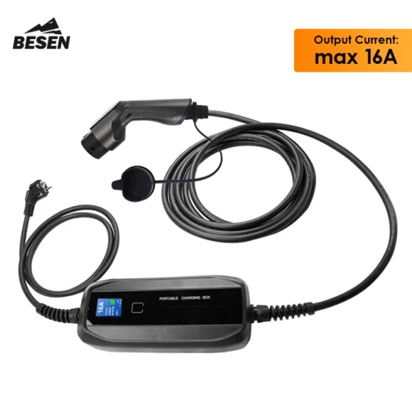 Besen Mobiele lader Type 2 stekker naar schuko LCD